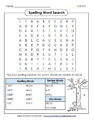 2nd Grade Spelling Word Search Puzzle