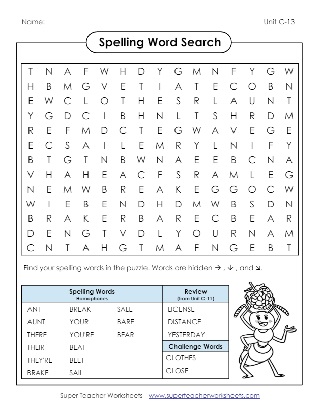 Third Grade Spelling Word Search