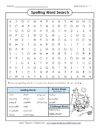 Third Grade Spelling Word Search