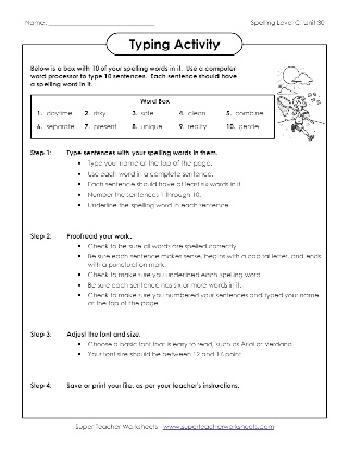 Third Grade Spelling Typing Activity