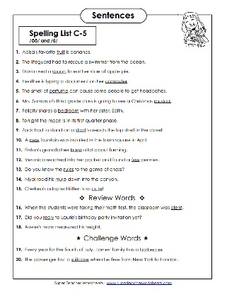 3rd Grade Spelling Test Sentences