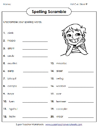 Third Grade Unscramble the Spelling Worlds Worksheet