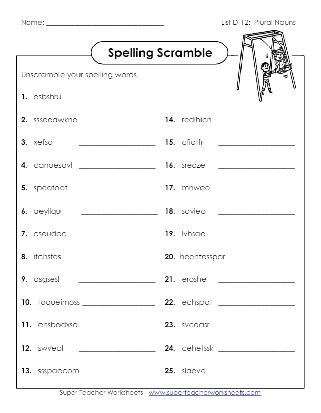 Fourth Grade Spelling Scramble