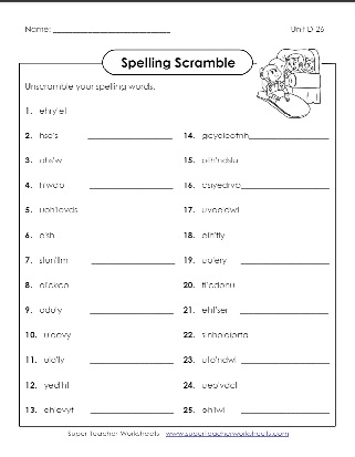 4th Grade Spelling Scramble