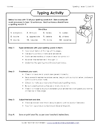 Spelling Grade 4 Typing Activity