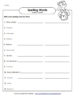 Canadian Spelling Worksheets