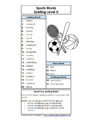 Sports Spelling List