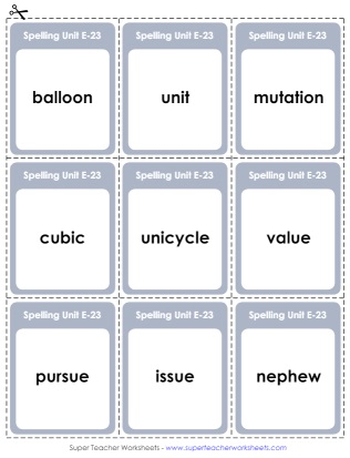 Spelling Flash Cards 5th Grade