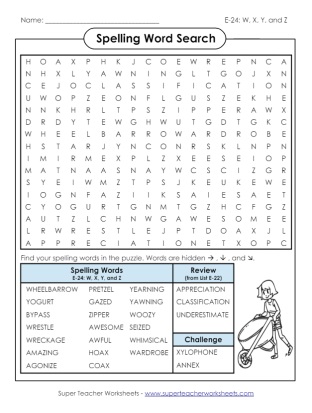 Spelling Word Search Grade 5