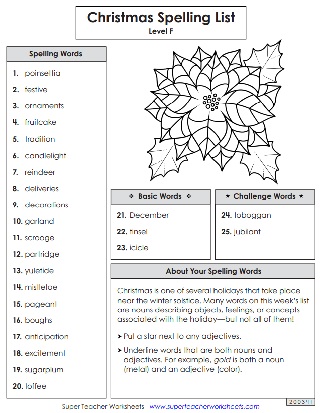 6th Grade Spelling - Christmas Words List