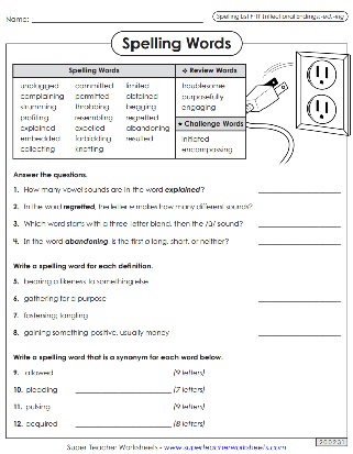 Printable Spelling Activities - 6th Grade