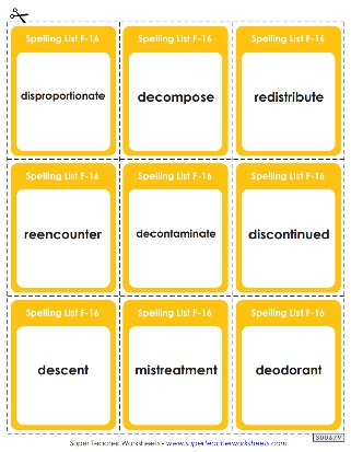 Printable Spelling Flashcards - 6th Grade