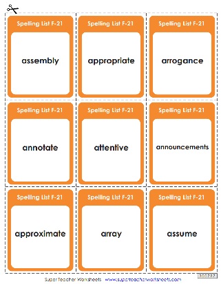 6th Grade Spelling Printables - Flashcards