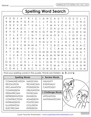 Spelling Printable Worksheets - Word Search