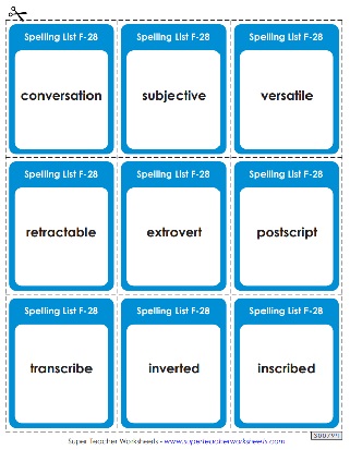 Printable Spelling Flashcards - 6th Grade