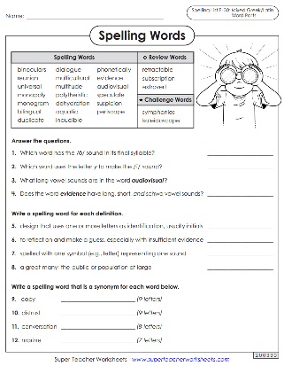 Printable Spelling Activities - Sixth Grade