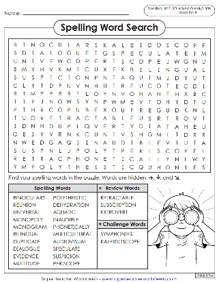 Spelling Worksheets - Word Search - Sixth Grade