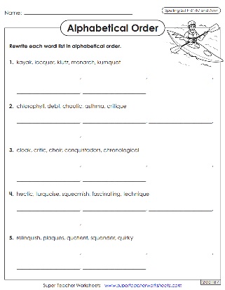 Sixth Grade Spelling - ABC Order