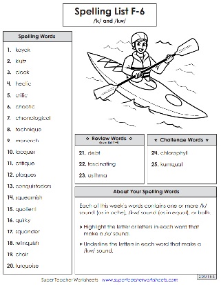 6th Grade Spelling Word Lists