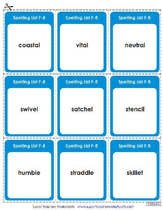 Printable Spelling Flashcards - Sixth Grade