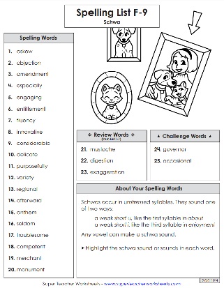 Spelling Print Outs - Sixth Grade