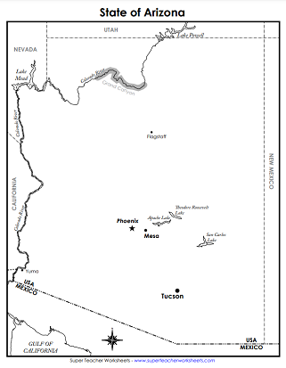 Arizona Worksheets - Labeled Map