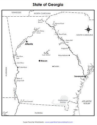 Georgia Worksheets - Labeled State Map