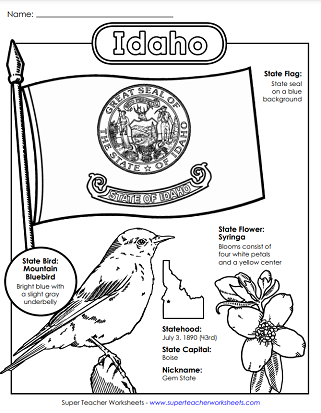 Idaho Worksheets - State Symbols