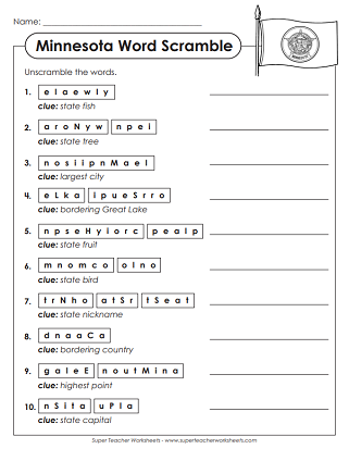 Minnesota - Word Puzzle Worksheets