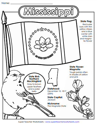 State Symbols - Mississippi Worksheets