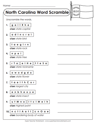 State of North Carolina Puzzles and Activities