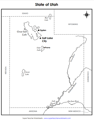 Utah Worksheets - Labeled State Map