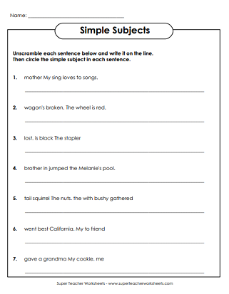 Simple Subjects Worksheet