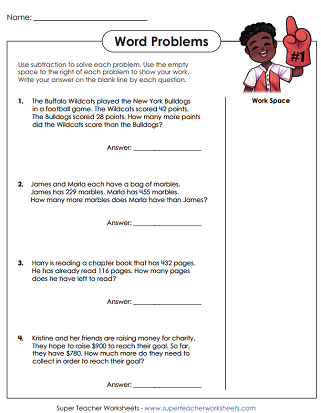 Subtraction Word Problem Worksheets