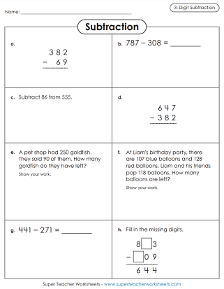 Printable Subtraction Worksheet