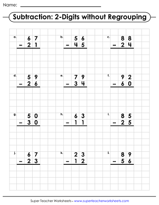 Printable Subtraction Worksheets - Graph Paper