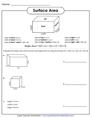 Surface Area Worksheet