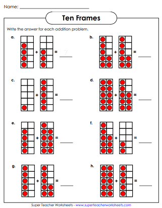 Ten Frames Worksheets (Addition)