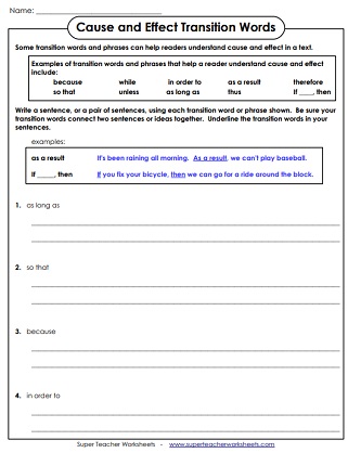 Transition Words Worksheets