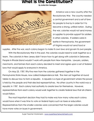 United States Constitution Worksheets