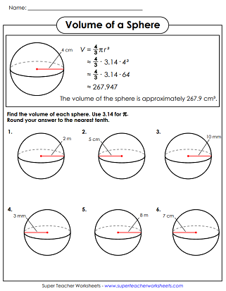 Volume of Spheres - Printable Worksheets