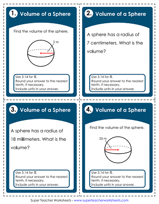 Volume of Spheres - Task Cards