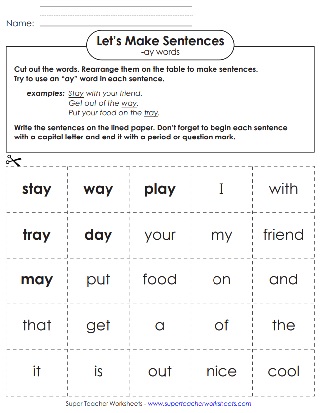 Make Sentences with -ay Words Activity