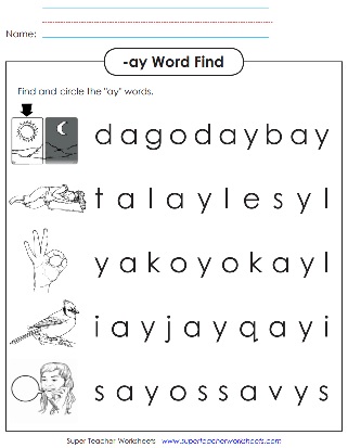 Find the Words with -ay Worksheet