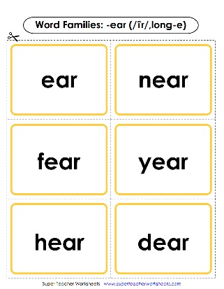 Word Family -ear Words Flash Cards