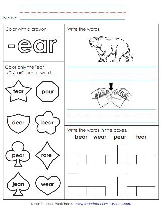 Word Family -ear Words Printable