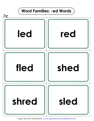 Word Family -ed Flash Cards