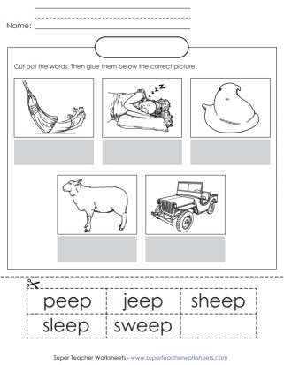 Word Family -eep Cut and Glue Worksheets