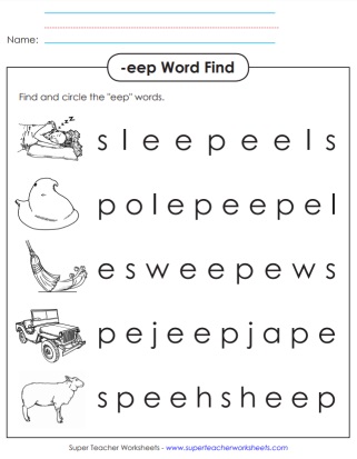 Word Family -eep Practice Worksheets