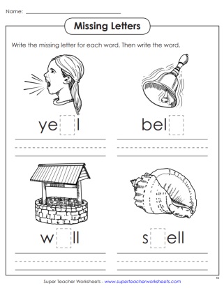 Word Family -ell Fill in the Missing Letters Worksheets